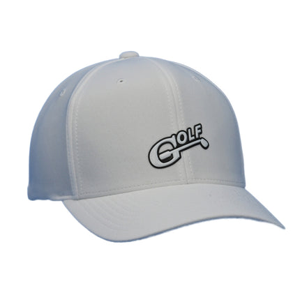 The 1i Golf logo is proudly displayed on a white Flexfit 110® Cool &amp; Dry Mini Pique cap.