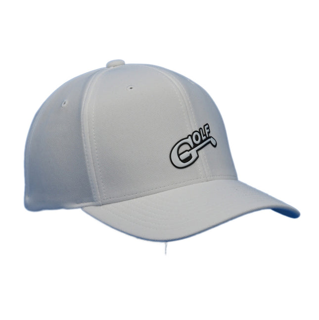 The 1i Golf logo is proudly displayed on a white Flexfit 110® Cool &amp; Dry Mini Pique cap.