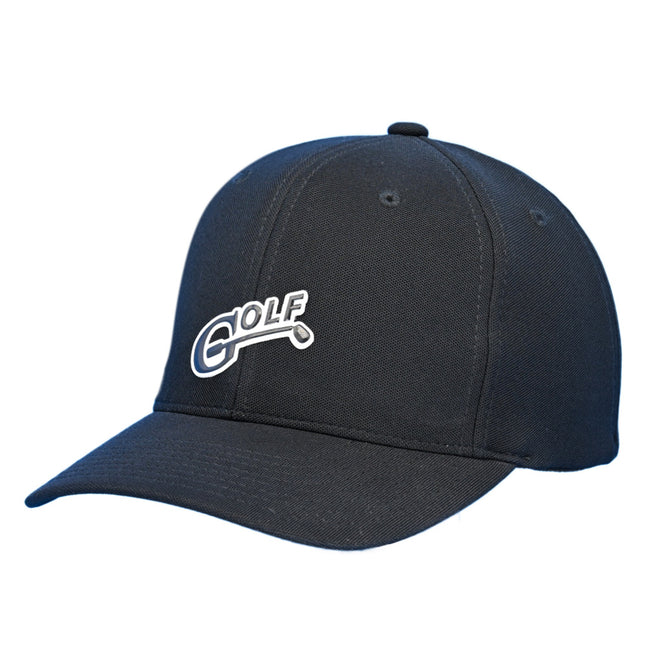 1i Golf logo 3D designed is proudly displayed on a black Flexfit 110® Cool &amp; Dry Mini Pique cap.